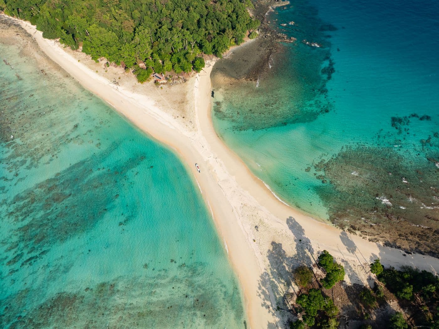 A small private island ringed by shallow water
